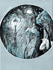 луна, фонарь, сова