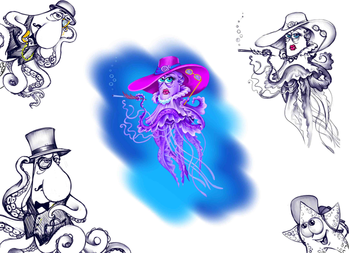 медуза, осьминог