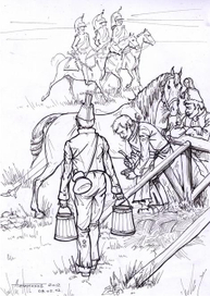 Французский лагерь на р.Чернишня, октябрь 1812-го г. Ковка лошадей