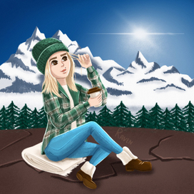 Девушка на фоне гор.