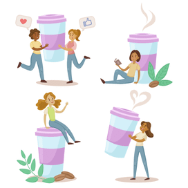 Иллюстрация с девушками, которые очень любят кофе