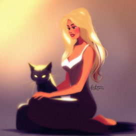 Иллюстрация «Девушка и кот»