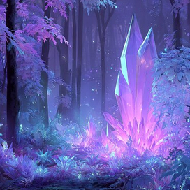 светящийся кристалл в сказочном лесу