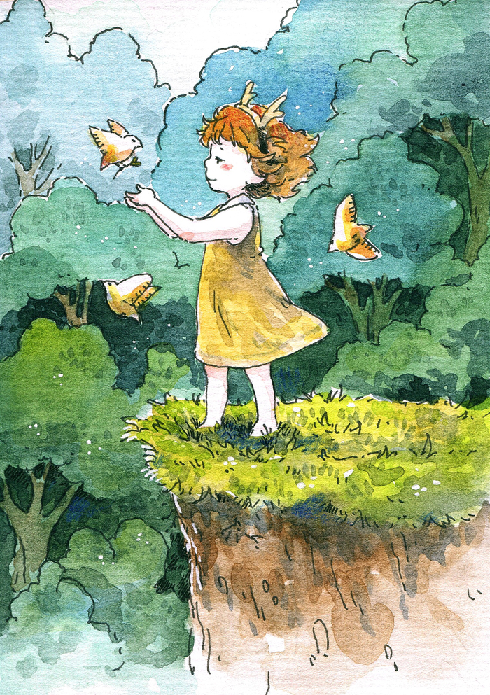 Малышка с птичками