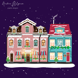 Зимняя иллюстрация домиков Копенгагена