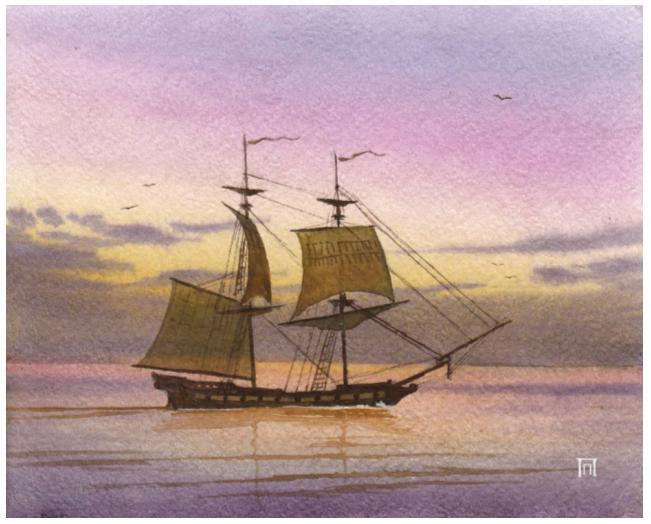 парусник на заливе