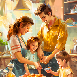 ⋆｡˚ Иллюстрация 👨‍👩‍👧‍👦🍳❤️ Вся семья на кухне ❤️🍳👨‍👩‍👧‍👦˚ ✧ ˚ ⋆