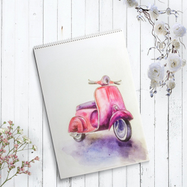 Скутер в акварели