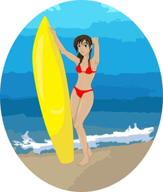 Девушка серфингист на фоне моря