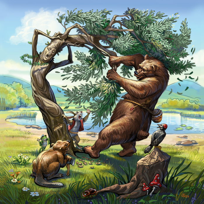 Иллюстрация к сказке "Заяц и вкусная ива"