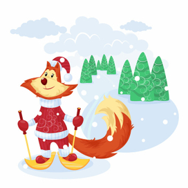 Лиса на лыжах