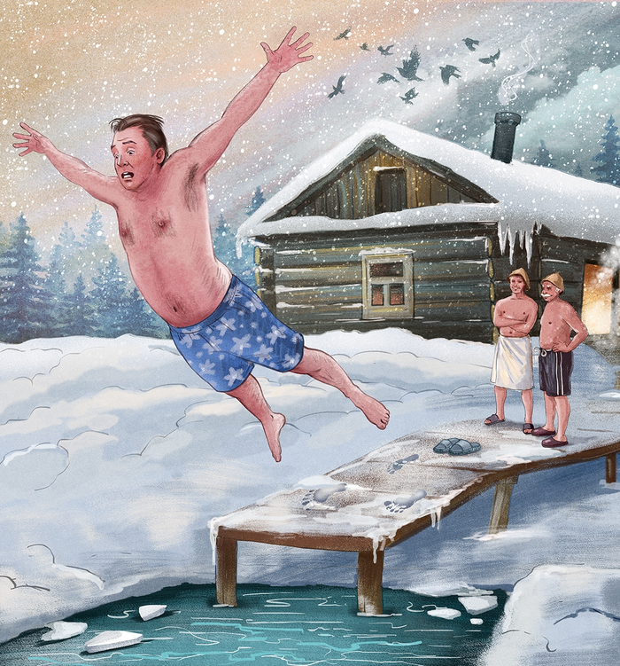 "Иностранец в русской бане". Иллюстрация к рассказу