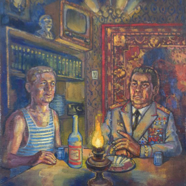 Хорошая, культурная вечеринка. Портрет поэта Пермякова и Брежнева. 