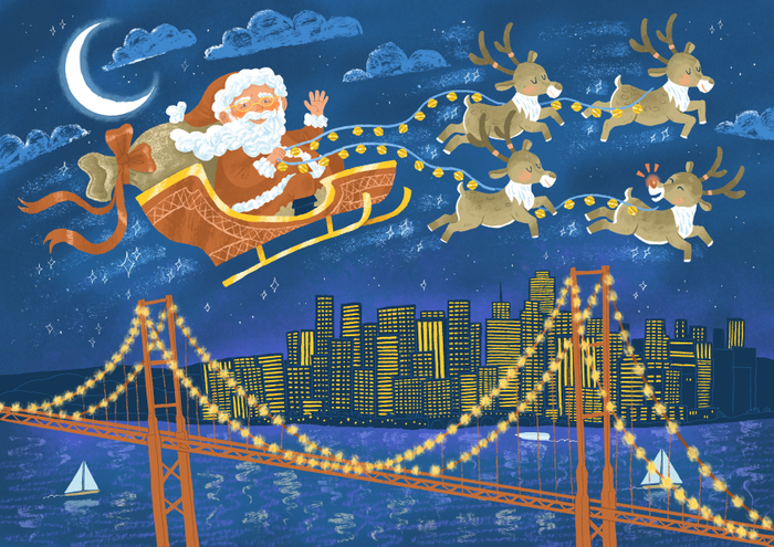 Санта летит над Голден Гейт