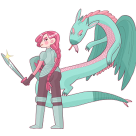 Девушка-рыцарь с драконом