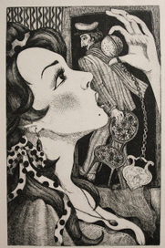 Иллюстрация к "12 стульям", Эллочка и ситечко