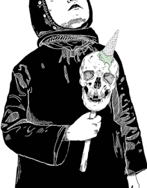 "Девочка-сатанистка гневно смотрит на уронившего мороженое на ее ритуальный череп"