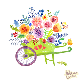 Садовая тележка с цветами