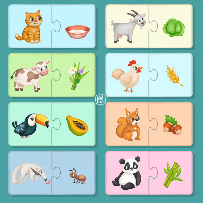 Иллюстрации для пазлов "Кто что ест"