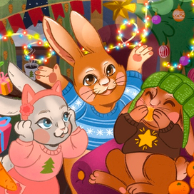Новогодняя открытка - кролики