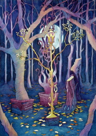 Луна. Фонарь. Опавшие листья