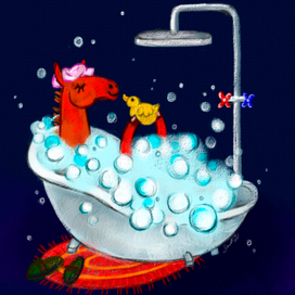 Bathing the red horse