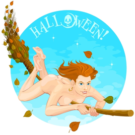 Halloween!- Witch flying on s broomstick 