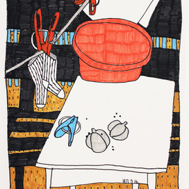 Натюрморт с чесноком и прищепками