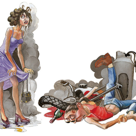 5.Обрызганная тетка. 6.Поломанный байкер