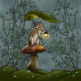 Бурундук под жождём