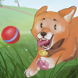 Собачка играет в мячик