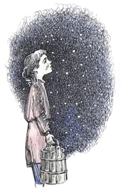 Мальчик на фоне звездного неба.