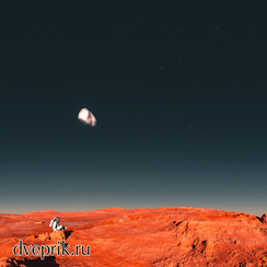 Панорама планеты Марс с одиноко сидящим астронавтом