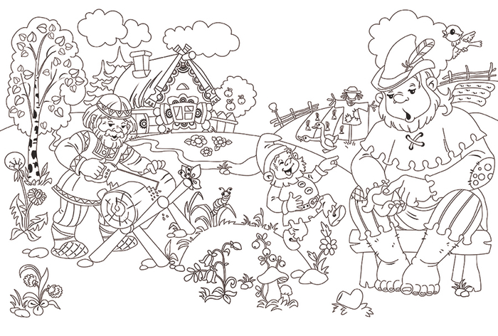 Логопедическая раскраска. Плотник, великан и лилипут