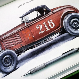 Иллюстрация авто. Лайнер, карандаши, маркеры.