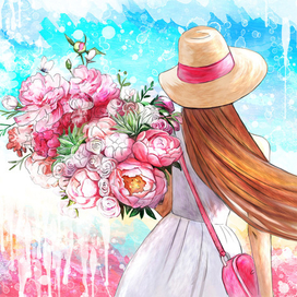 Девушка с пионами