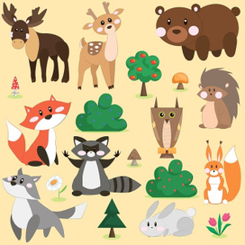 Векторный набор лесных животных