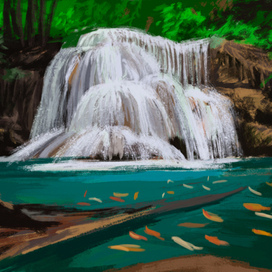 Водопад и карпы