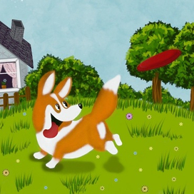 Пёс играет на поляне