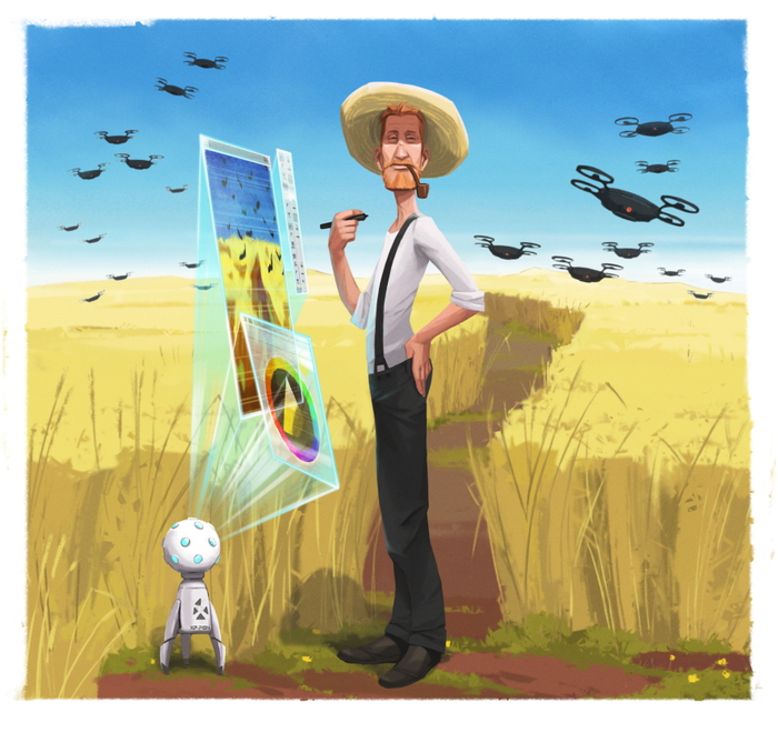 пшеничное поле с дронами