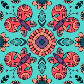 патерн с бабочками на приятном бирюзовом фоне