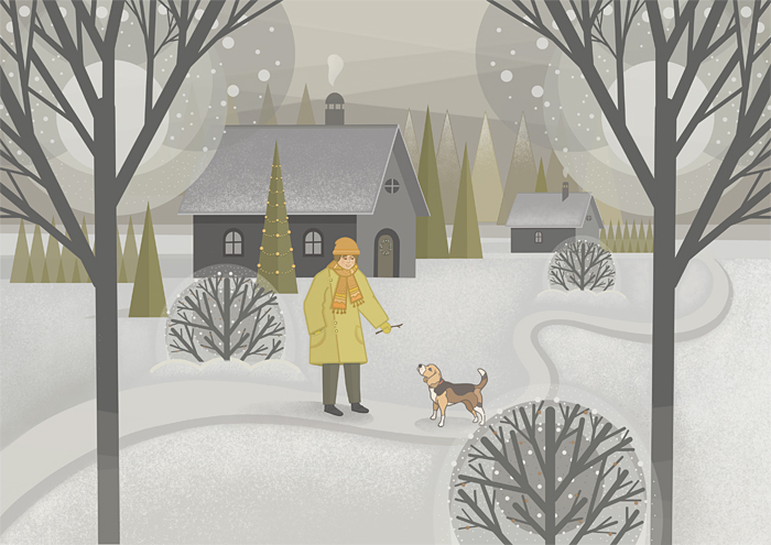 Зимняя прогулка друзей. Иллюстрация