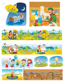 Персонажи и фоны - вектор