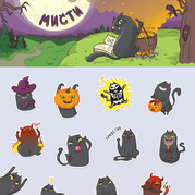Черная кошка Мисти. Набор Стикеров для ВКонтакте