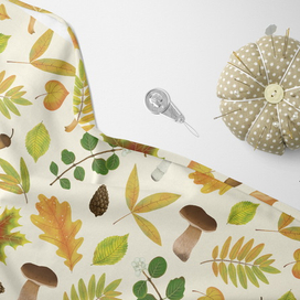 Осенний бесшовный паттерн с листьями и грибами