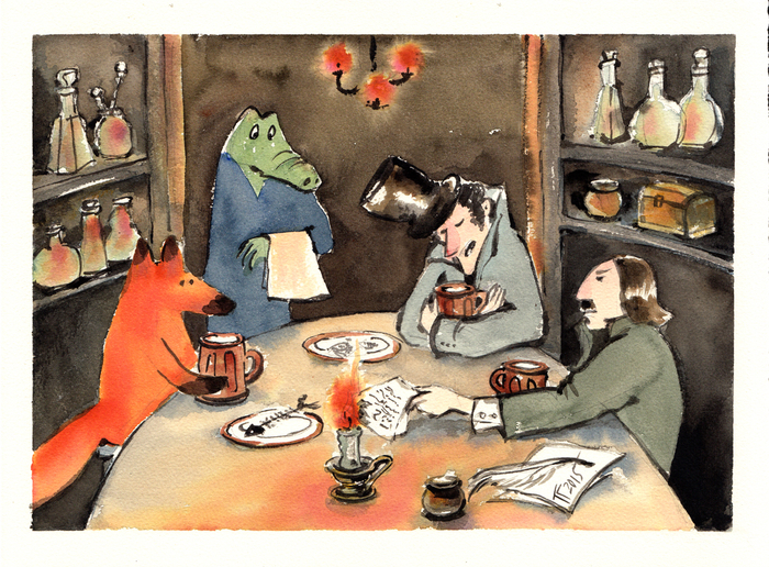 Лис с Пушкиным и Гоголем