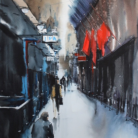 Улица с красными флагами