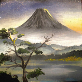 Фудзи. Роспись деревянной шкатулки