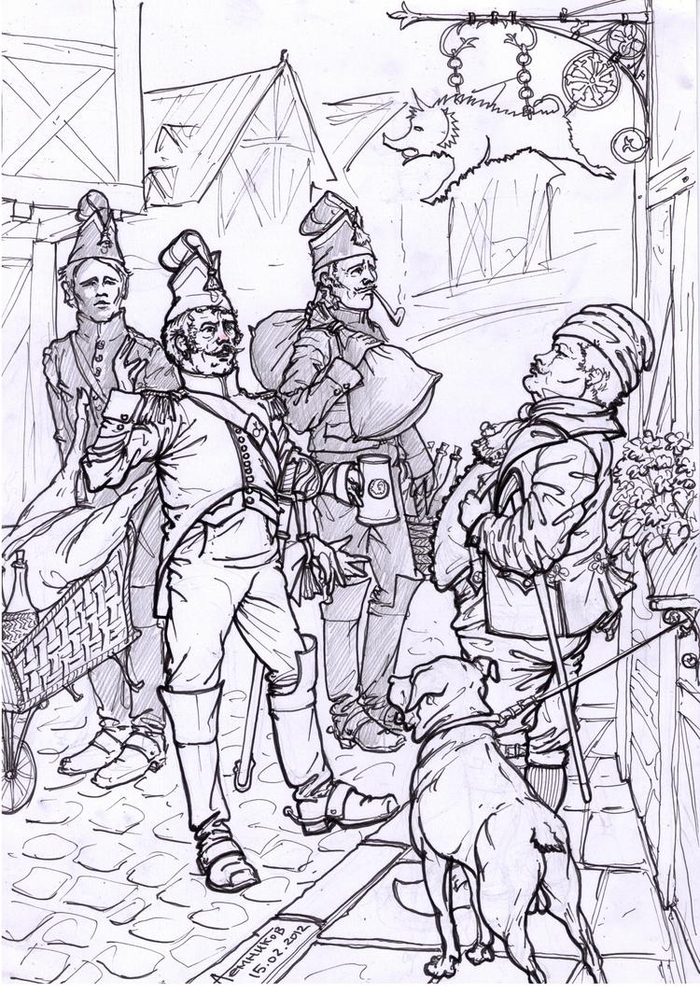 Французские кирасиры на закупке продуктов. Гамбург, 1810-й г.