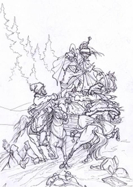 Отступление из России. Нападение казаков на обоз кирасирского полка.